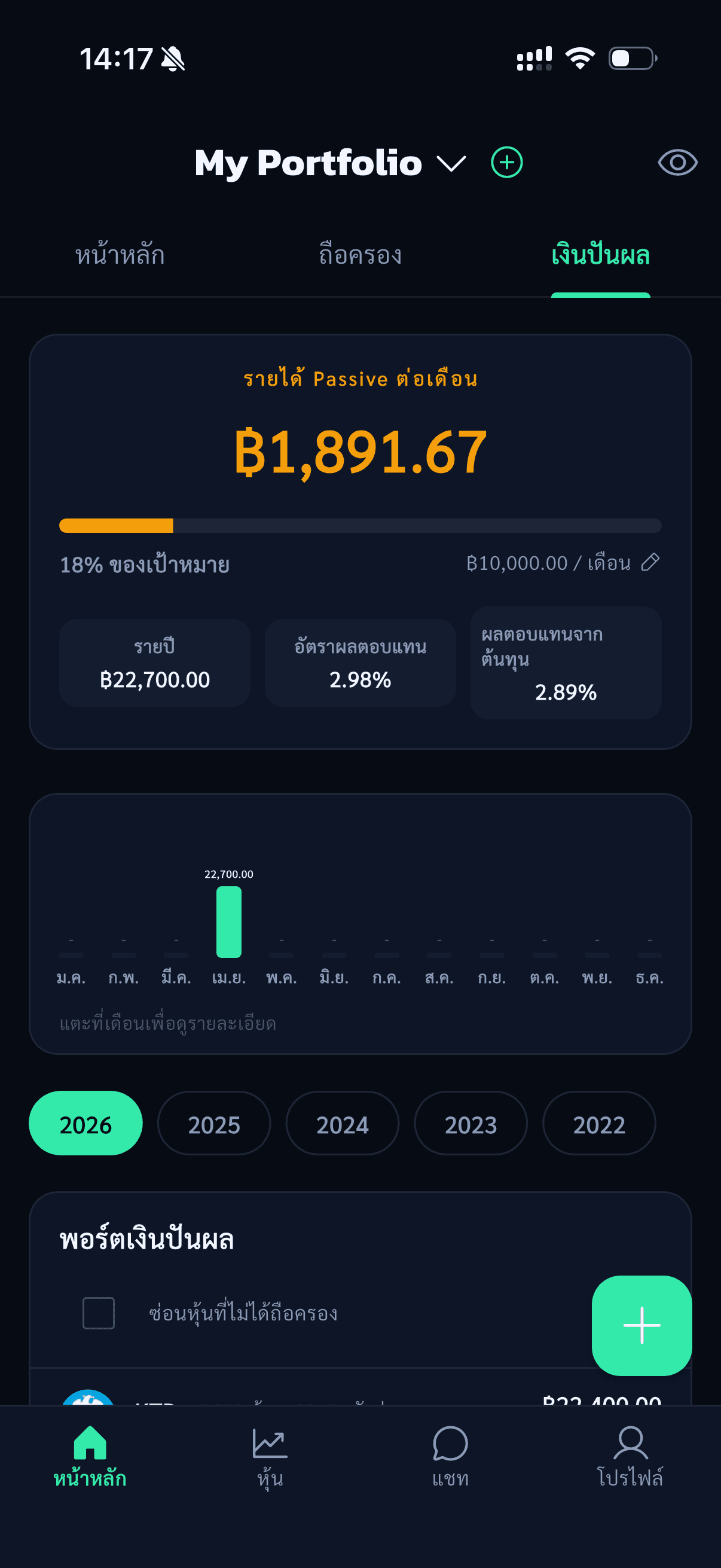 HoonHub dividend tracking screen